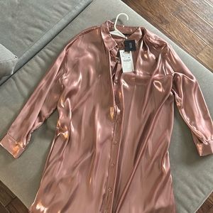 Zara-Pink iridescent blouse- button down- floor length- size xl